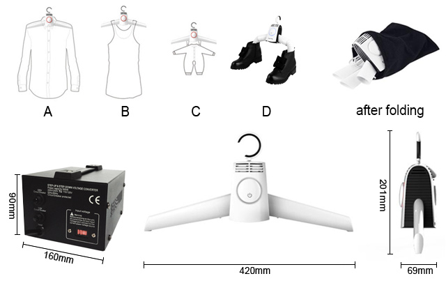 travel voltage converter 500w and portable clothes dryer